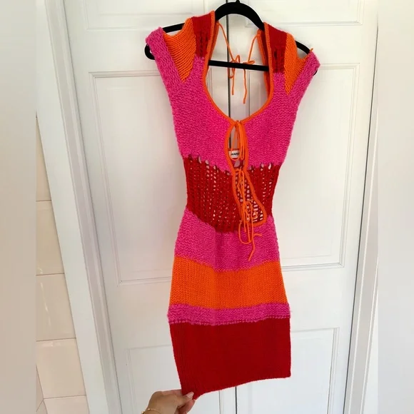 Danielle Guizio Red and Pink Knit Dress